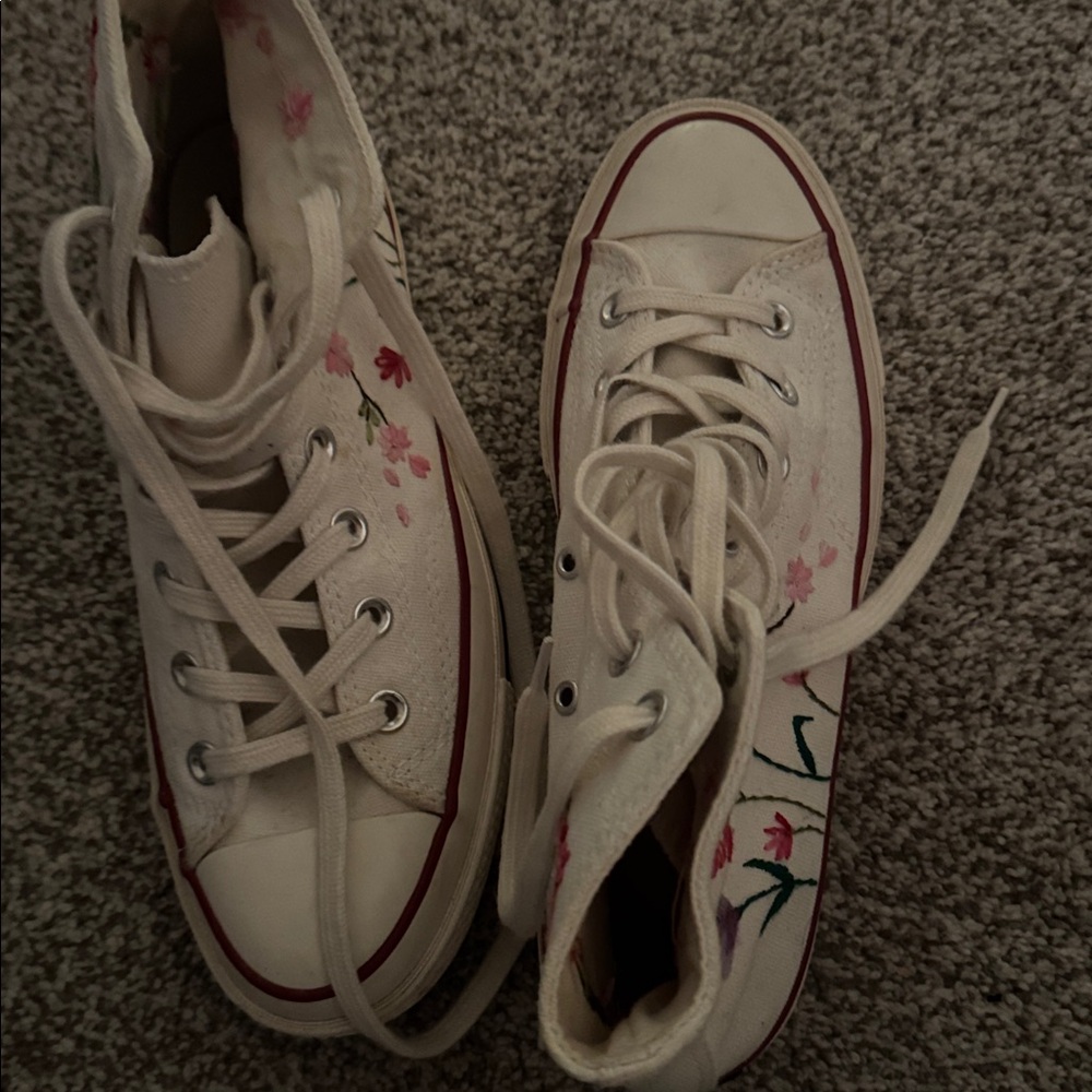 Converse White Floral High-Tops - Picture 2 of 6